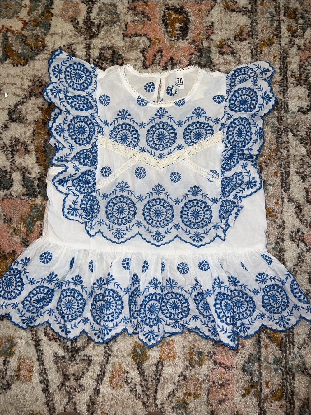 dRA White and Blue Embroidered Blouse